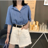 텍스쳐 스트라이프 카라 셔츠 블라우스